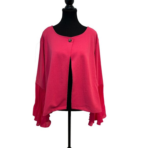 NWT Antthony Collections Cape Jacket Hot Pink Ruched Sleeve Button Closure 3X - Picture 1 of 7
